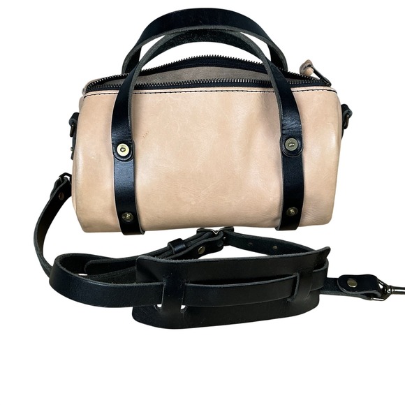 Go Forth Goods Handbags - Go Forth Goods Mini Jane Crossbody Bag Natural Veg Tan & Black Strap/Trim Purse